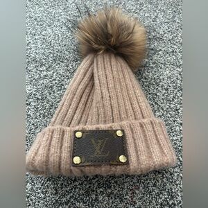LV beanie with repurposed leather